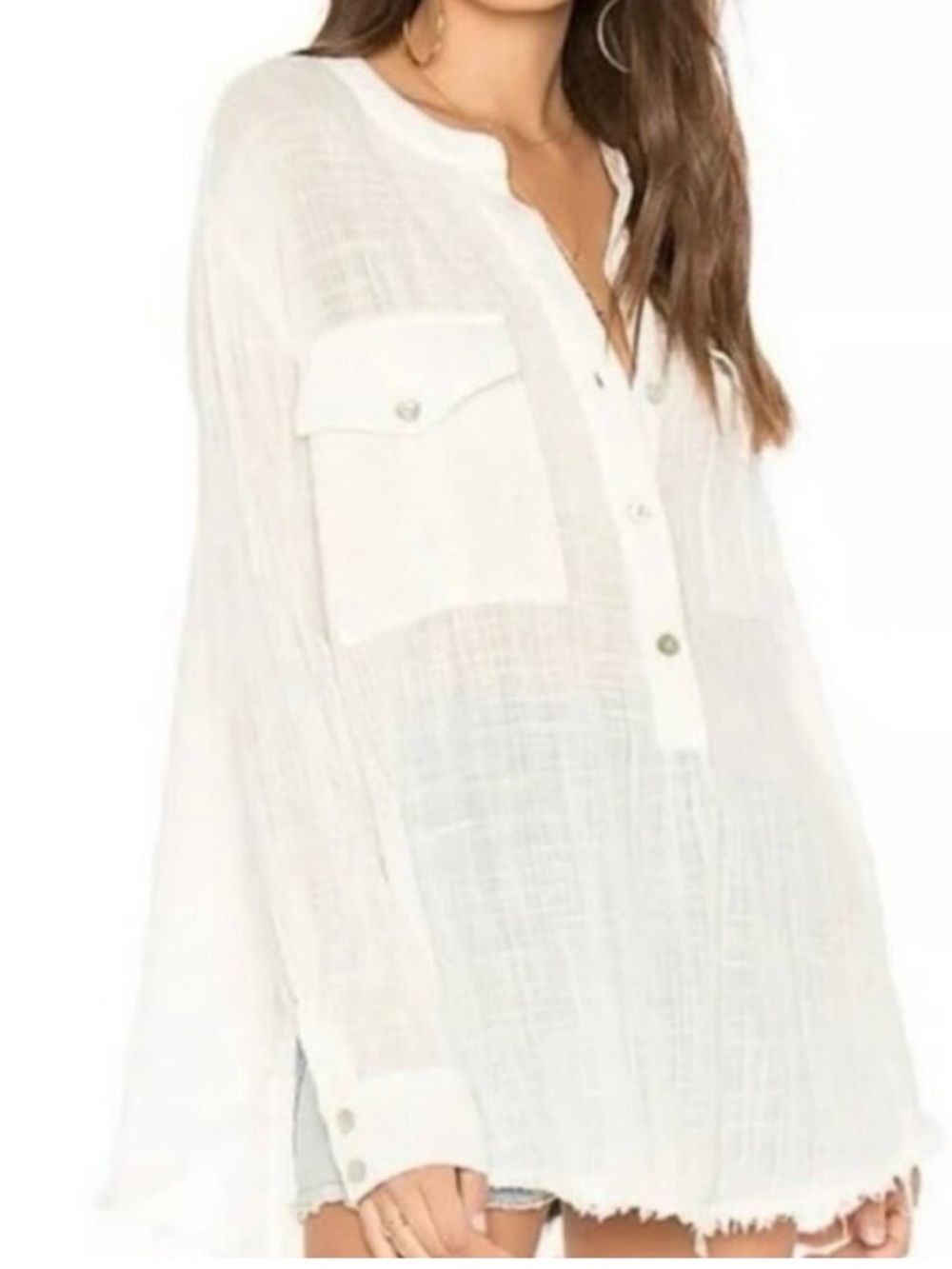 Free People NWOT Talk To Me Gauze Shirt White Size Oversized XS